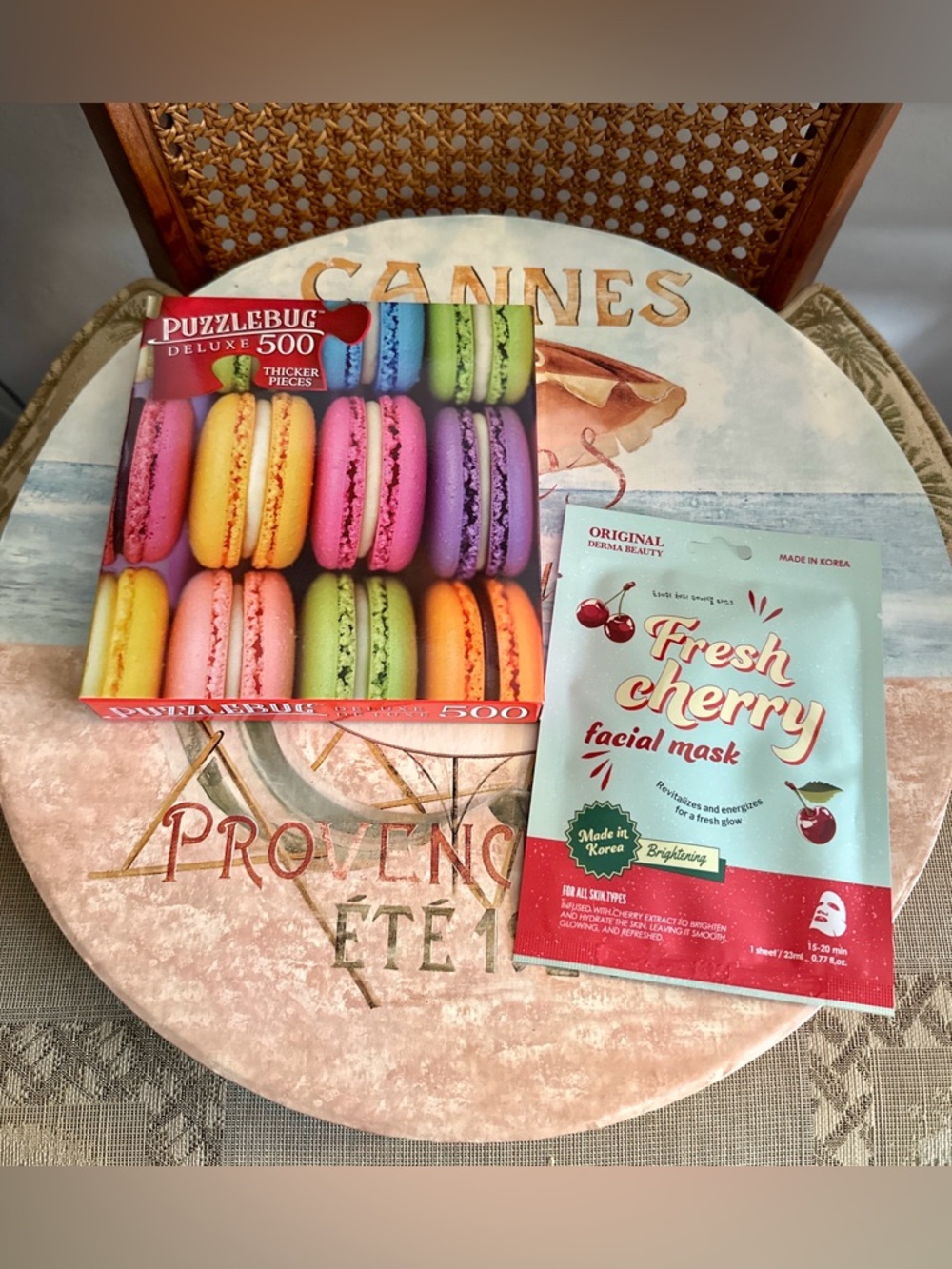 NWT Sweet Treat Puzzle Night Bundle Macaron Puzzle + Cherry Face Mask